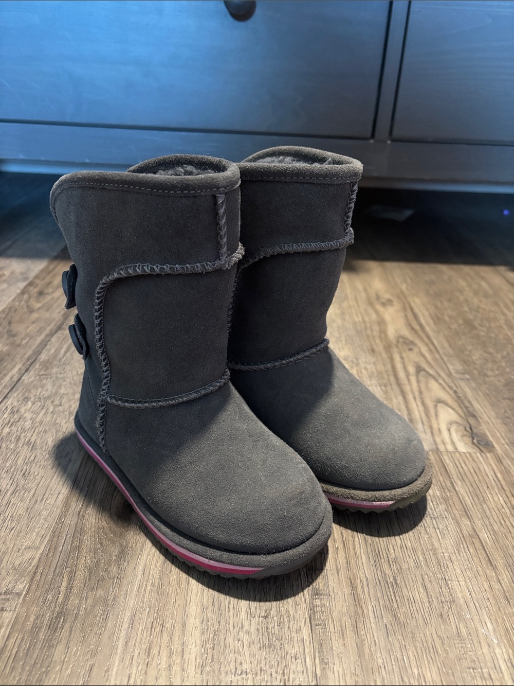 Emu Black Suede Girl's Winter Boots with Pink Accents